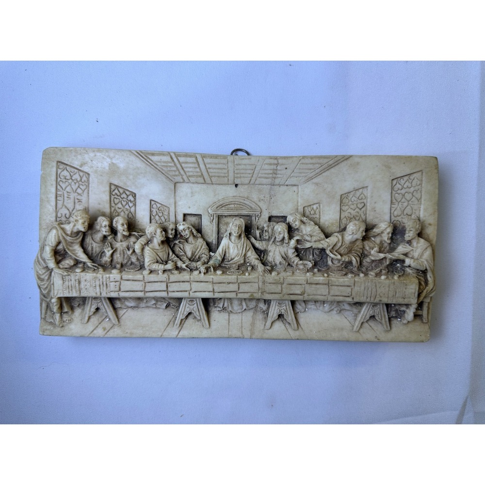 VINTAGE‎ Last Supper Plaque Wall Art 3D Relief Italian Alabaster Resin 10" x 6"